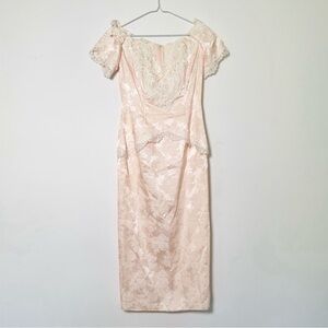 VTG 80s Scott McClintock Pastel Pink Floral Lace Pencil Dress US6 Retro Fairy